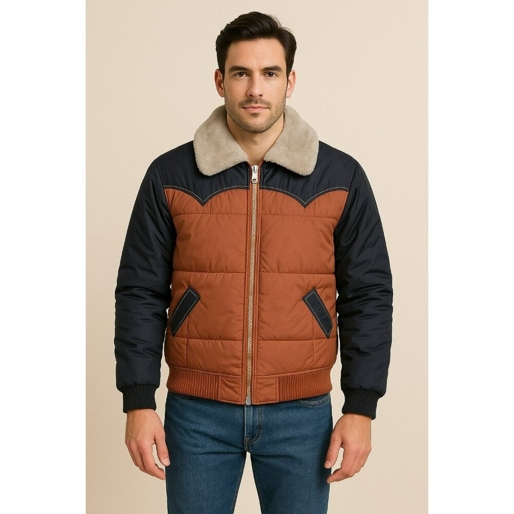 Vintage Double K Western Puffer Jacket W/ Faux Fur Collar 40 Made In USA Unisex